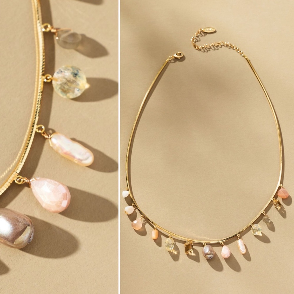 NWT Anthropologie Stone Charm Collar Necklace in Peach